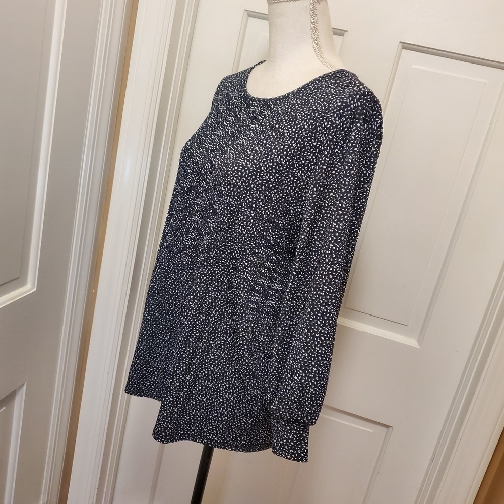 Adrianna Papell Black & White Mesh Crewneck 3/4 Sleeve Knit top Size large - Picture 7 of 11